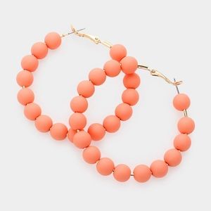 Peach Cluster Ball Beaded Hoop Earrings Colored Trendy Womens Fashion Jewelry